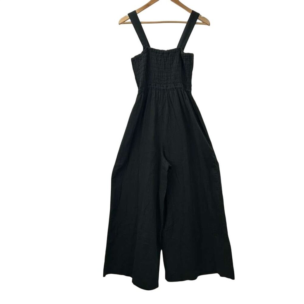 Quince Women's Small 100% Organic Cotton Gauze Smocked Wide Leg Jumpsuit Black - Picture 15 of 16
